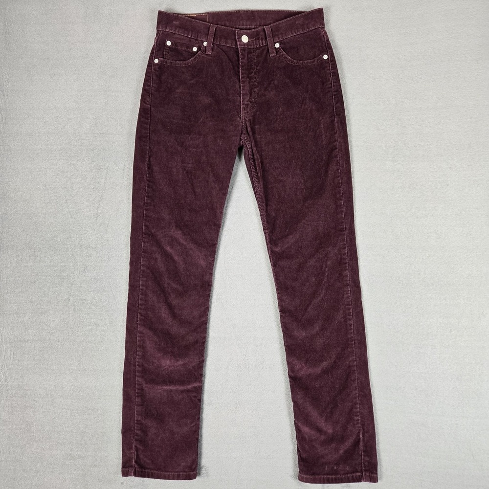 Levis 511 Pants Mens 30x32 Maroon Corduroy Straight Slim 5-Pocket Preppy Classic